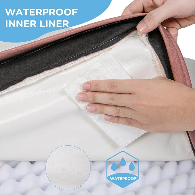 Orthopedic Dog Bed for Medium Dogs, Waterproof Deluxe Plush Dog Crate Bed with Removable Washable Cover & Anti-Slip Bottom, Egg Crate Foam Pet Bed Mat, 30 x 20 Inches, Pink