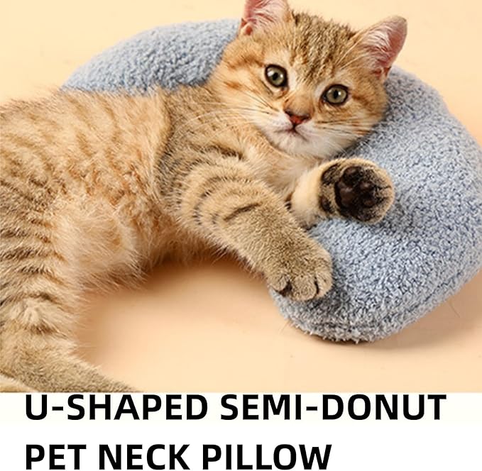 Pillow for Cats, Dog Calming Pillow for Small Dogs Ultra Soft Fluffy Pet Calming Toy Half Donut Cuddler Cozy Cat Bed Pillow U-Shaped Pillow for Pet Sleeping Improve Joint Relief, Blue