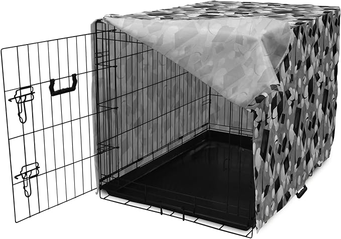 Lunarable Graduation Dog Crate Cover, Clutter of Mortarboard and Balloons in Greyscale Tones, Easy to Use Pet Kennel Cover for Cats & Medium Dogs, 24 Inch, Charcoal Grey Dimgray