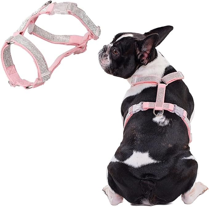 Dog Reflective Rhinestone Harness, No Pull Adjustable D-Ring Harness Walking Harness for Small Meduim Large Dog(Pink,M)