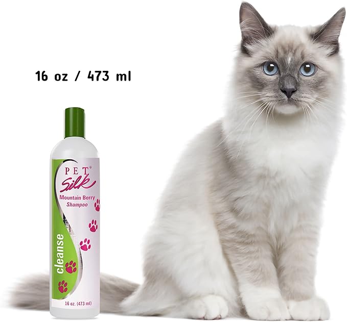 Pet Silk Shampoo - Long Lasting Fresh Scent - Clean and Condition Pet's Fur - Gentle Odor Remover for Puppies, Dogs and Cats (Mountain Berry - 16 oz)