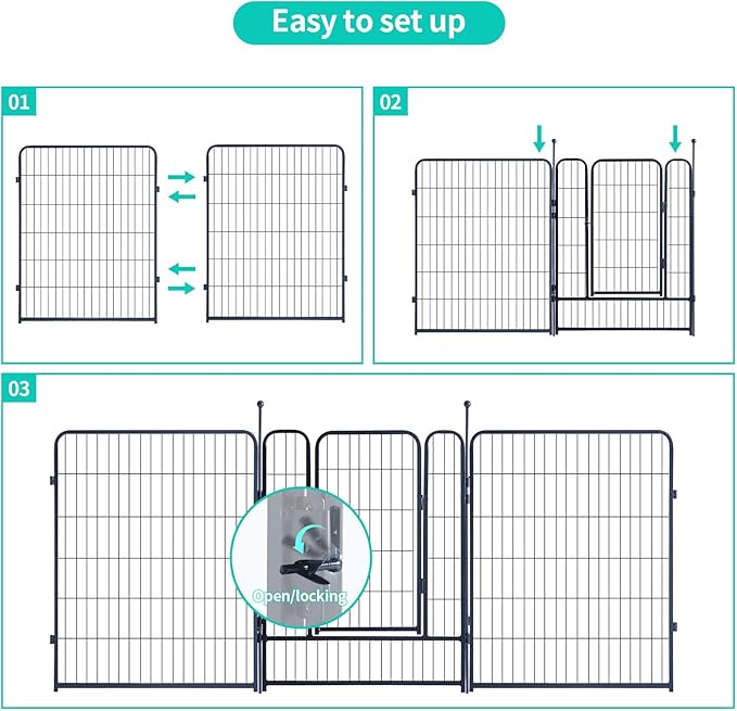 Dog Playpen,Portable Outdoor Dog Fence, Dog Playpen for Large/Medium/Small Dogs, Dog Fences for The Yard,with Doors Foldable Metal (40 inch, 40 Panels)