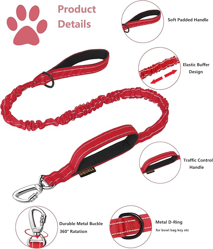 AUBELL Tactical Dog Collar and Leash Set, Adjustable Military Nylon Reflective Dog Leash and Collar with Handle and Heavy Metal Buckle for Medium Large Dogs, with Airtag Holder and 2 Patches (Red, XL)