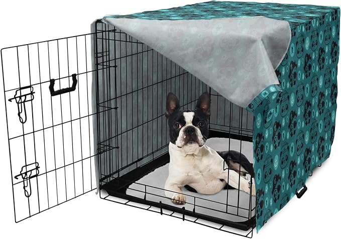 Lunarable Panda Dog Crate Cover, Pirate and Sailor Bears Skulls on Crossed Bones Anchors Within Circles, Easy to Use Pet Kennel Cover for Small Dogs Puppies Kittens, 22 Inch, Teal Turquoise Black