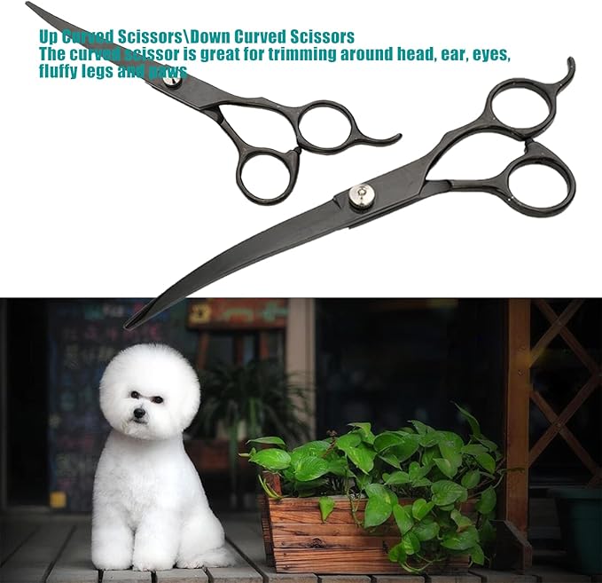 Dog Grooming Scissors Kit 7 Inch Pet Grooming Scissors Chunkers Shears for Dogs, Cats and Other Animals (Black)