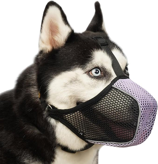 Mayerzon Dog Muzzle, Patented Mesh Soft Muzzle for Large Medium Small Dogs for Scavenging Grooming Biting Chewing, Breathable Reflective Doberman Husky Muzzle with Collar for Labrador Retriever Poodle