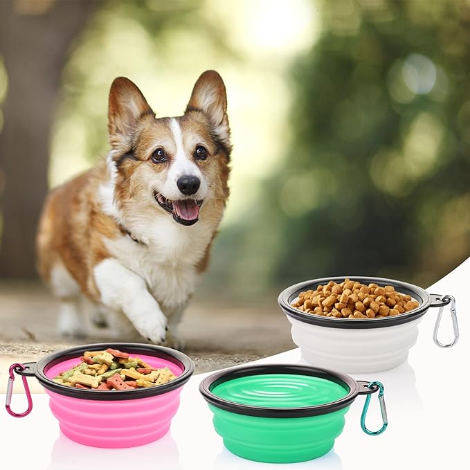Collapsible Dog Bowls, 3 Pack Collapsable Doggy Water Bowl for Cats Dogs, Portable Travel Dog Feeding Watering Dish for Pet Camping Walking with 2 Carabiners