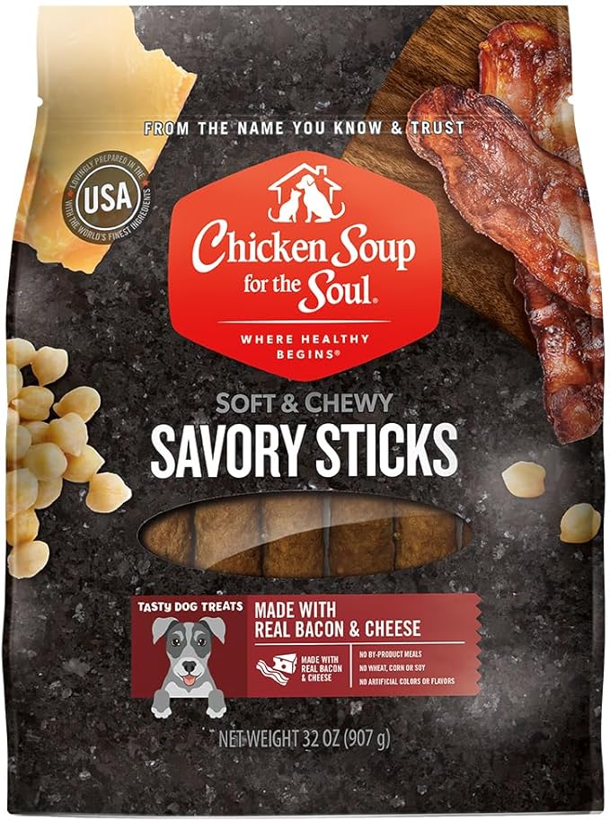 Chicken Soup for The Soul Savory Sticks Dog Treats, Bacon & Cheese, 32 Ounce Bag | Soy, Corn & Wheat Free, No Artificial Flavors or Preservatives