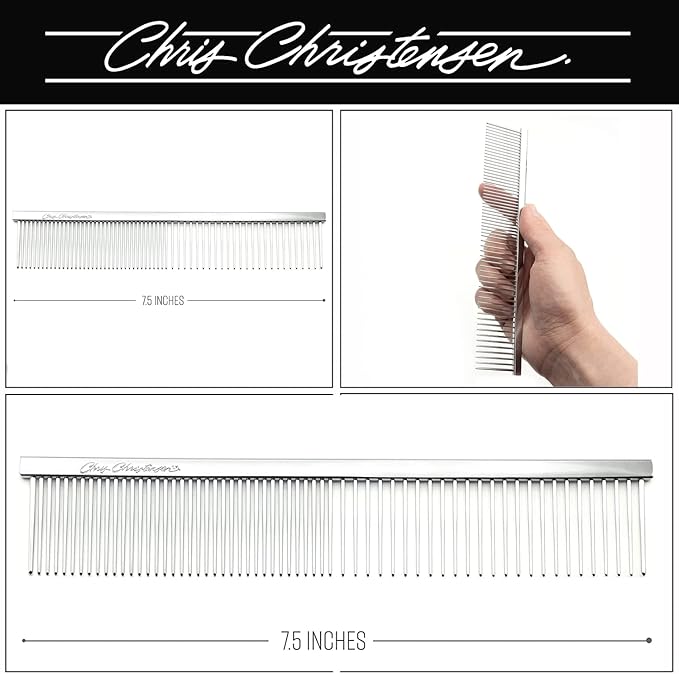 Chris Christensen Brush & Comb Bundle - Big K Slicker, 000 7.5 in Greyhound Style Fine/Coarse Comb, 27mm Original Series - Groom Like a Professional, Made in USA