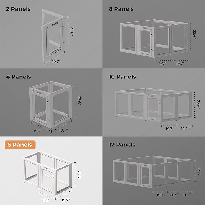 Clear Acrylic Plastic Dog Playpen Indoor,for Puppy Cat Rabbit Ferret Transparent Pet Pen,Easy Assemble Enclosure,Preferable for Small Dogs (6 Panels (White))