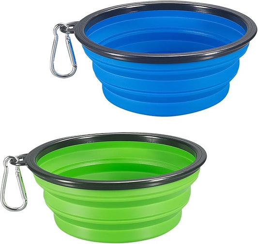 2-Pack Extra Large Size Collapsible Dog Bowl, Foldable Expandable Cup Dish for Pet Cat Food Water Feeding Portable Travel Bowl Blue and Green