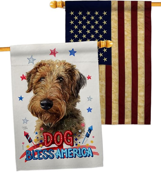 Breeze Decor Patriotic Welsh Terrier House Flag Pack Dog Puppy Spoiled Paw Canine Fur Pet Nature Farm Animal Creature Vintage Applique Banner Small Garden Yard Gift Double-Sided, Made in USA