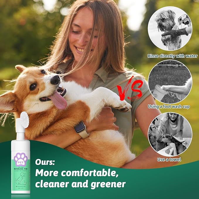 Clean Paws, Dog Paw Cleaner, No-Rinse Foaming Cleanser Foam Fragrance-Free with Silicone Bristle Brush, Deep Clean Foot Cleaner Brush All Natural Pet Paw Quick Foaming Cleanser for Dogs and Cats