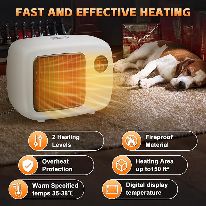 Dog House Heater, Pet House Heater with Thermostat Anti Chew Cord Overheat Protection Wall-Mounted 2 Heating Mode (300/600W) Warmer for Hound Kennel Cat Cage Chicken Coop