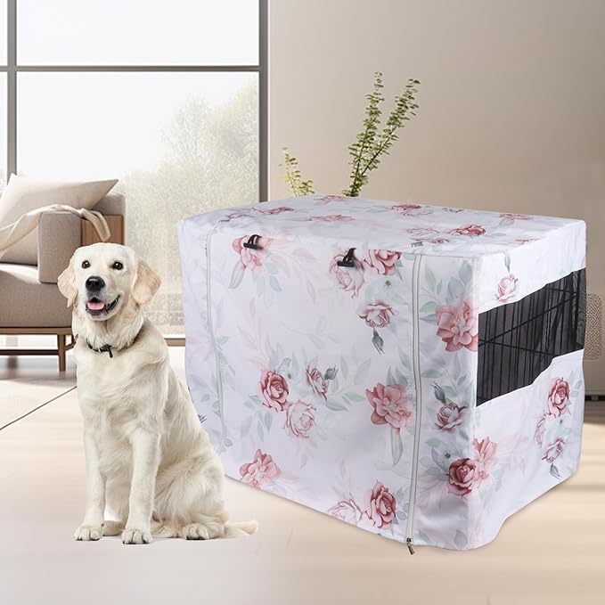 Pethiy Dog Crate Cover Durable Polyester Pet Kennel Cover Universal Fit for Wire Dog Crate - Fits Most 24 inch Dog Crates - Cover only -Flower-24