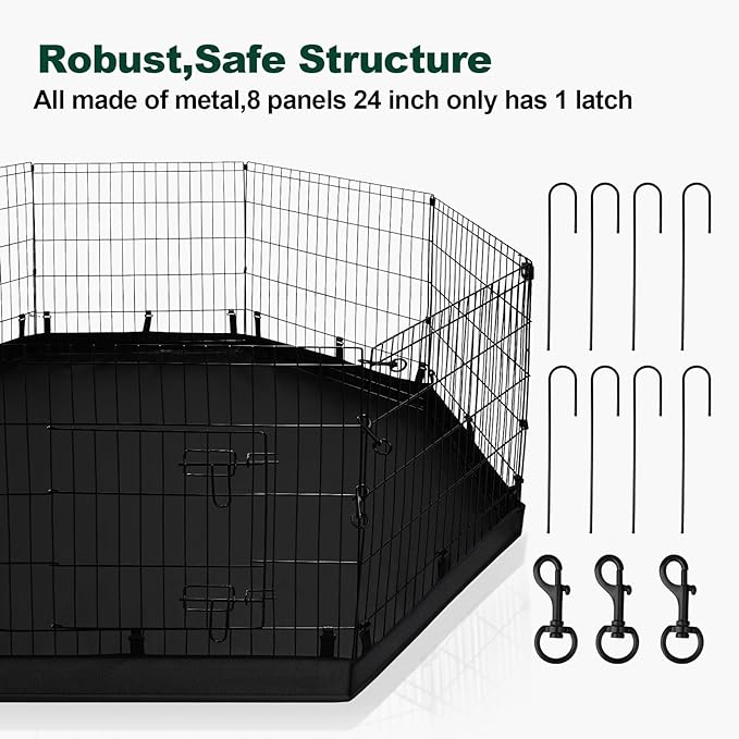 PJYuCien Puppy Playpen Indoor - 8 Panels 24”H Dog Playpen with Storage Bag, Bottom and Top, Better for Small Pets