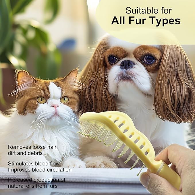 Dog Brush, Easy to Hold Ergonomic Handle Dog Brush Comb Instant Detangler Pin Brush,Wet or Dry Dog Hair,for Dogs and Cats Grooming Tool, Yellow