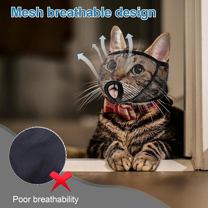 Cat Muzzle for Grooming Nail Trimming with Soft Mesh Covered, Prevent Biting Chewing(S,Black)
