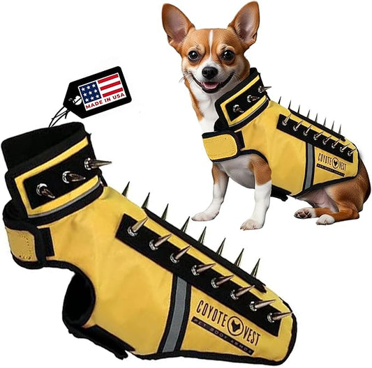 CoyoteVest SpikeVest Dog Harness Vest for Small Dogs, Reflective Dog Vest with Spikes to Shield Your pet from Coyotes, Raptor and Animal Attacks, Anti Hawk Vest, Made in USA (XS-Yellow)