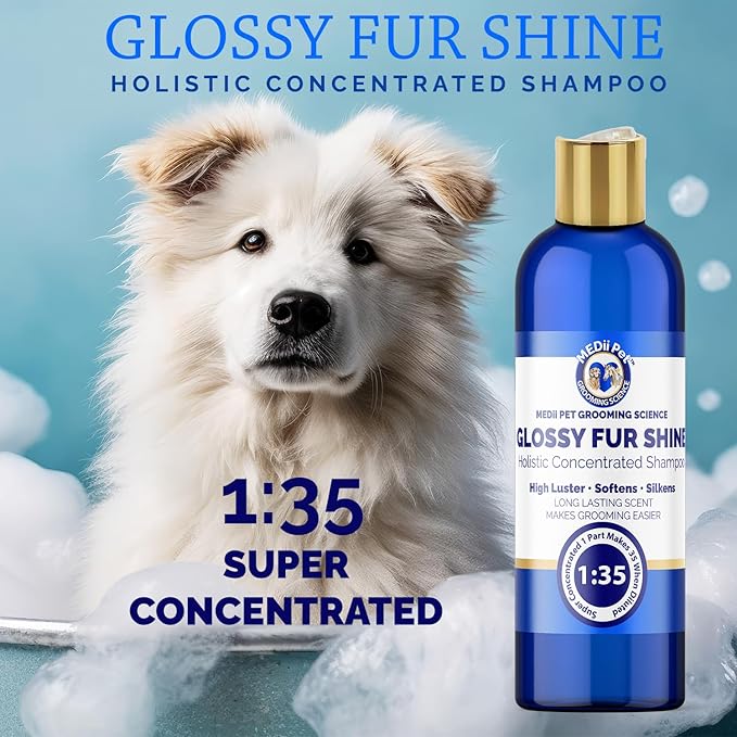 Concentrated Glossy Fur Shine - Professional Grooming Conditioner & Hair Detangler Spray for Dogs & Horses, Makes 4 Gallons, 16oz