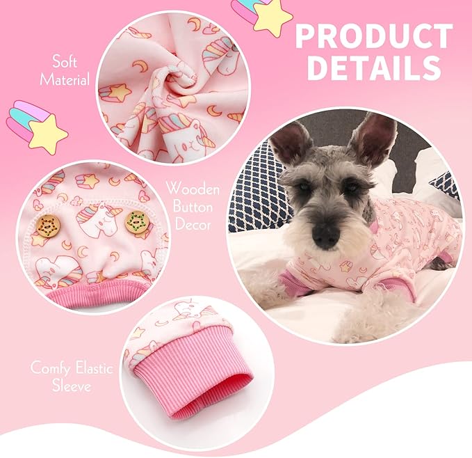 KYEESE Dog Pajamas Velvet Dog Pajamas Large Sized Dogs Soft Dogs Clothes Pjs with Pink Unicorn Pattern Stretchy Pet Jammies Coat Comfy Pet Onesie Costume, 3X-Large