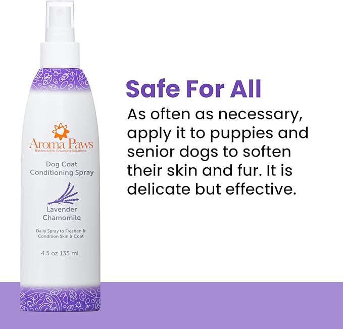 Dog Coat Conditioning Spray - Pet-Friendly Detangler Spray with Natural Essential Oils for Dogs - Daily Dog Spray to Eliminate Odors and Knots - Lavender Chamomile 4.5 oz.