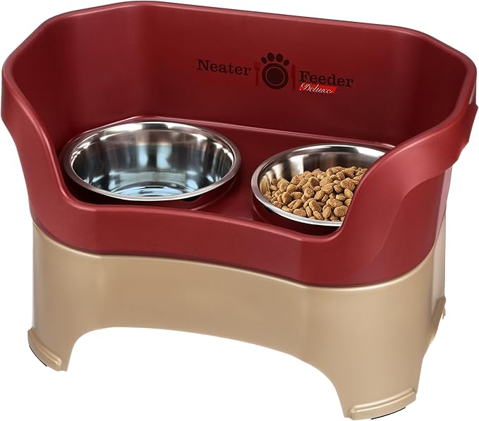 Neater Feeder Deluxe Mess Proof Dog Bowls Elevated for Large Breed – Made in USA – No Spill Raised Dog Food Bowl Stand – Stainless Steel Food and Water Bowl Set, Pet Dish Feeding Station, Cranberry