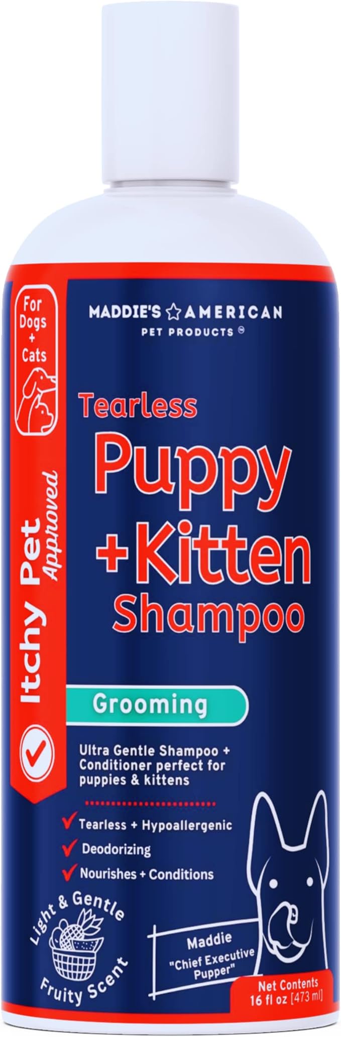 Puppy + Kitten Tearless and Gentle Hypoallergenic 2 in 1 Shampoo + Conditioner - Itchy Pet Approved Line - Fruity Scent