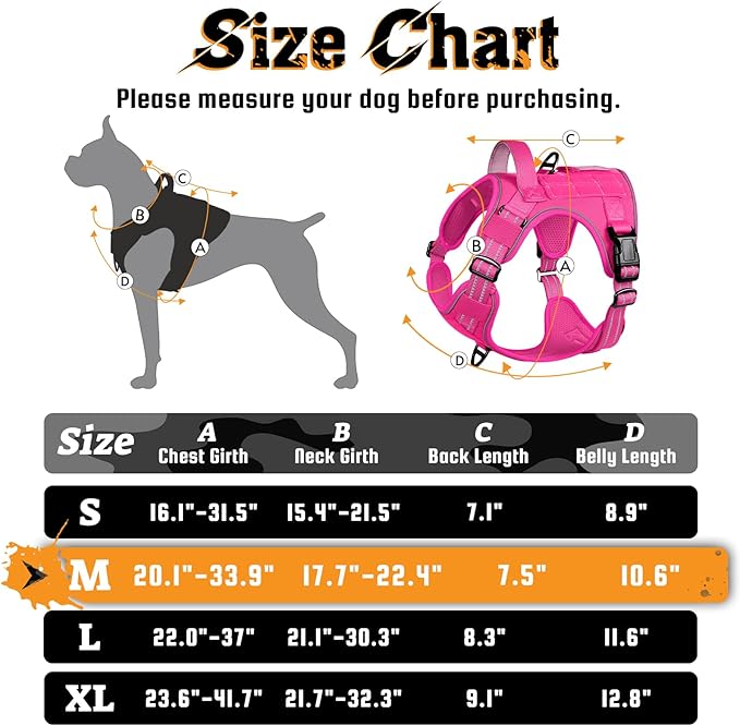 rabbitgoo Dog Harness Medium Sized No Pull, Tactical Service Dog Vest with Molle and Control Handle, Adjustable and Reflective Military Pet Harness for Easy Walking and Training, Rose Red, M