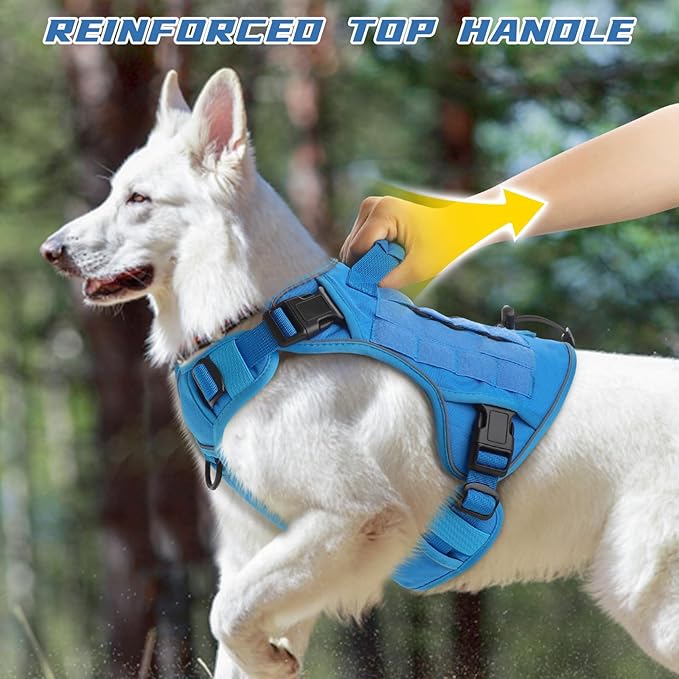 WINGOIN Blue Tactical Dog Harness for Large Dogs No Pull Adjustable Pet Harness with Handle Reflective K9 Military Service Dog Vest for Walking Hiking Training (XL)