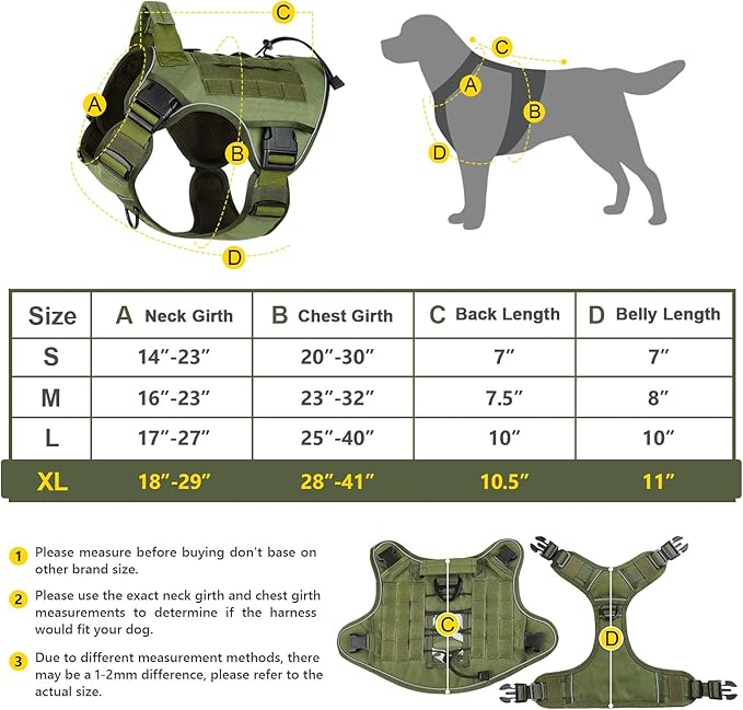 WINGOIN Green Harness with Handle Tactical Dog Harness for Large Dogs No Pull Adjustable Reflective K9 Military Dog Vest Harnesses with Easy Control Handle and Hook & Loop Pa(XL)