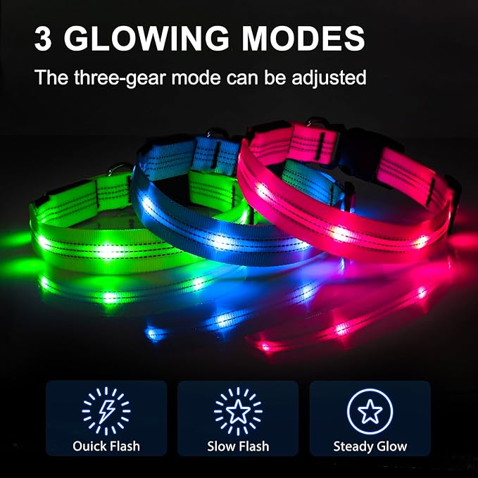 BSEEN Light Up Dog Collars - Glowing LED Dog Collar, Reflective Puppy Collar, Adjustable Lighted Dog Collar, Rechargeable Pet Collar for Night Walking (Green-II, Large)