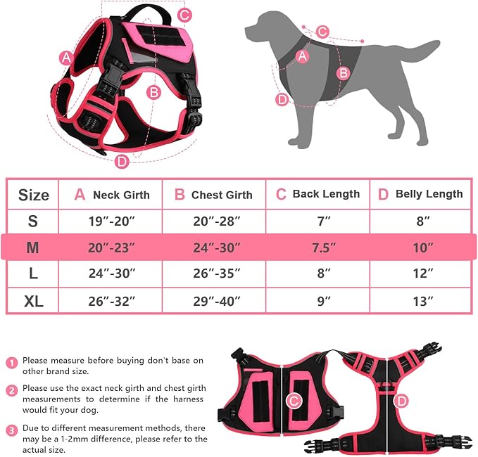 WINGOIN Tactical Dog Harness for Medium Dogs, No Pull Harness with Handle Pockets Poop Bag, Reflective Dog Vest, Military Service Heavy Duty Big Dog Harness for Walking Hiking Training, Black Pink, M