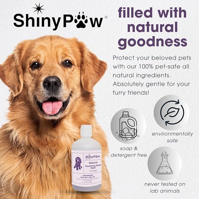 Lavender Shampoo Spa Essentials Nourishing Dog Body Wash 16 oz by Shiny Paw | Anti Itch Shampoo for Dogs | Dog Bath Coat Cleansing for Dogs | Made in The USA