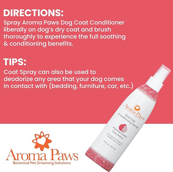 Scented Dog Coat Spray – Cleansing, Conditioning, Moisturizing – Toxin Free, Healthy Ingredients – Aromatic Grooming Puppy Spray – Loosens Knots, Tangles – 4.5 Oz., Pomegranate Cucumber