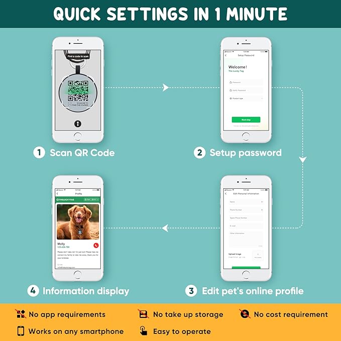 Upgraded Personalized Dog Tags Engraved with 3D QR Code for Dogs Cat Collar - Silicone Silent Pet Tag - Create Online Profile No APP Requirement (Blue-Wolf-Black QR)