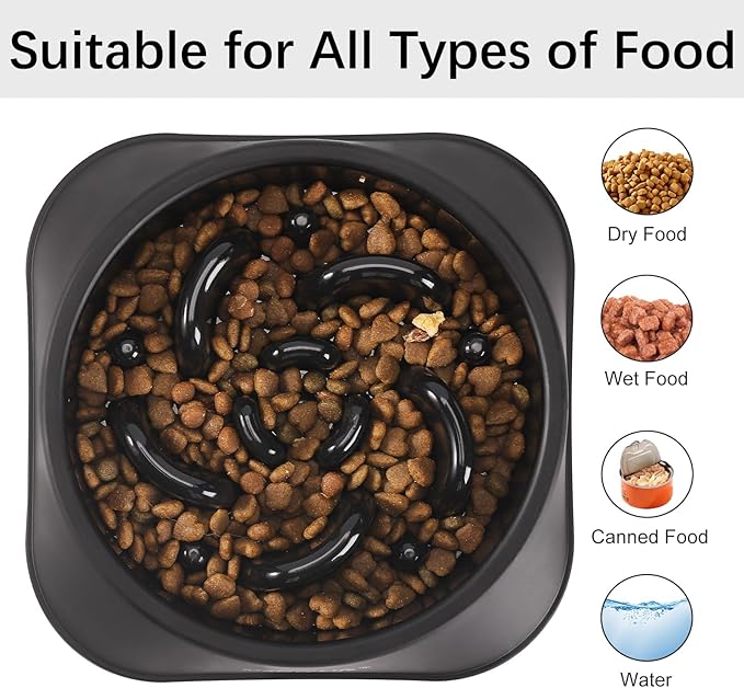 MateeyLife Slow Feeder Dog Bowls, Anti-Choking Puzzle Dog Food Bowls, Anti-Slip Interactive Feeding Slow Down Eating, Bloat Stop Maze Dishes for Medium Large Breeds Black
