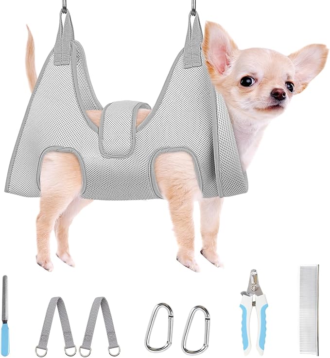 Supet Dog Grooming Hammock, New Pink Small Dog Sling for Nail Trimming, Back Protect Hanging Harness for Claw Care, Nail Trimming Restraint with Thick Fabric