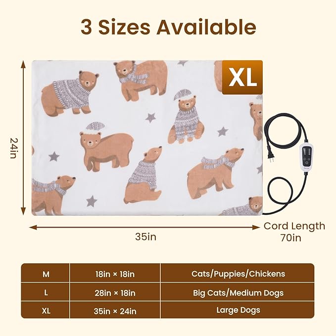 Bearhug Large Dog Heating Pad, Pet Heating Pad 35"×24"[Two Replaceable Cover] Adjustable Temperature Heated Cat Bed with Steel-Wrapped Cord, Waterproof and Chew-Resistant for Whelping Box for Dogs