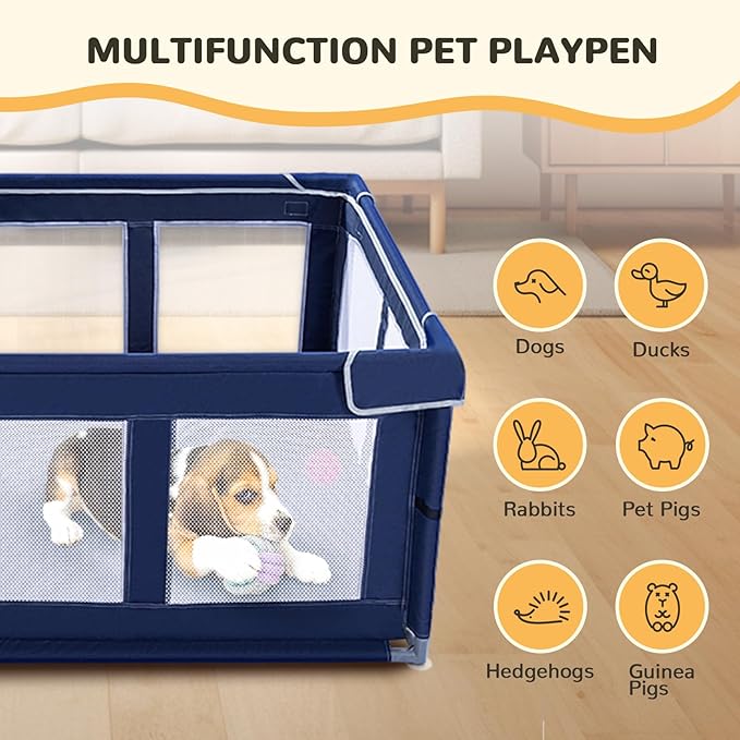 Dog Playpen Made of Thickened Stainless Pipe and 600D Oxford Cloth, 42×42 Inch Puppy Playpen, 25 Inch Height Pet Playpen for Puppy and Small Dogs, Keep Pets Secure