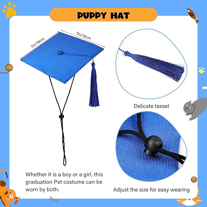 Dog Graduation Cap and Gown, Dogs Cats Graduation Holiday Halloween Costume Accessory(Blue,Small)
