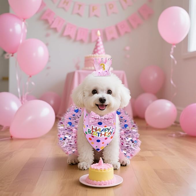 hoyuwak Dog Birthday Party Supplies Girl Dog Birthday Bandana Tutu Set Cute Hat Bow Tie Set for Large Medium Small Dogs
