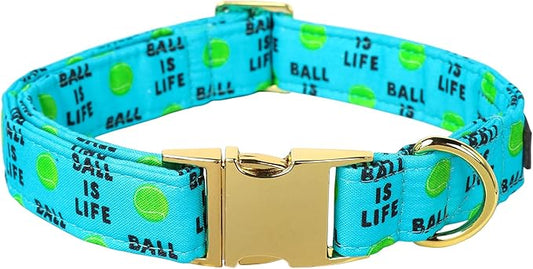 Lionet Paws Dog Collar, Comfortable Adjustable Cute Collar with Metal Buckle for Male Female Dogs Gift, Tennis Ball Pattern, Medium, Neck 13.5-22 inches
