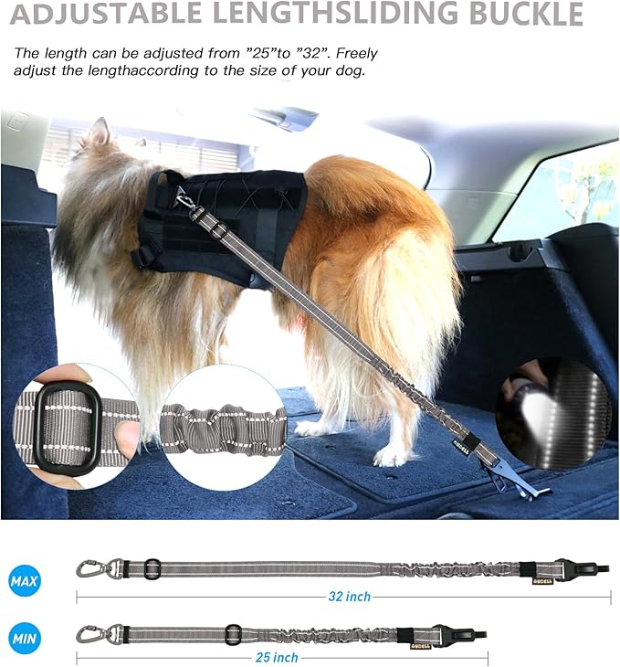 AUBELL Dog Seat Belt, Updated 3-in-1 Pet Car Seat Belt for Dogs, Bungee Dog Car Tether with Clip Hook Latch & Buckle, Heavy Duty Dog Car Harness with Swivel Aluminum Carabiner,Black+Grey