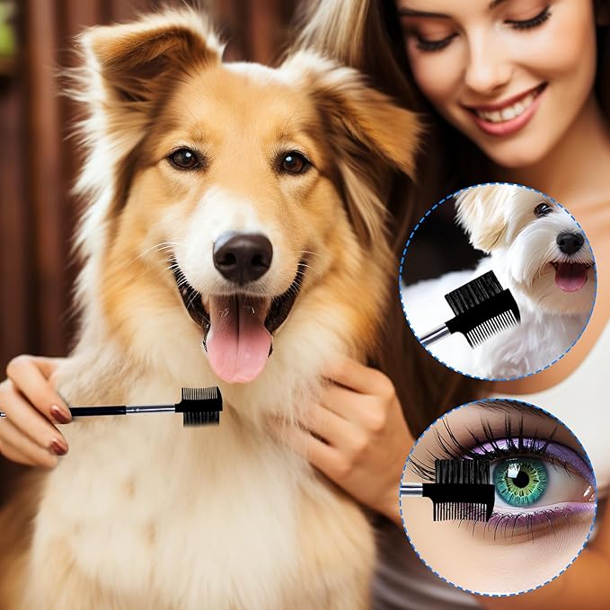 BLMHTWO Dog Grooming Comb Set: Double-Head Facial Brush and Tear Stain Removal Tool for Small Pets (Black)