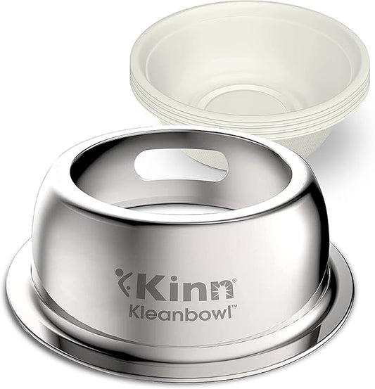 Kinn Kleanbowl Pet Bowl Stainless Steel Frame with Compostable Refills, 32 oz (Pack of 1) – Spill-Proof Stable Disposable Dog Bowls for Easy Cleaning and Healthy Pets, No Plastic