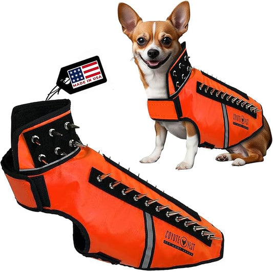 CoyoteVest SpikeVest Dog Harness Vest for Small Dogs, Reflective Dog Vest with Spikes to Shield Your pet from Coyotes, Raptor and Animal Attacks, Anti Hawk Vest, Made in USA (M-Fluorescent Orange)