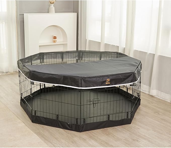 PJYuCien Dog Playpen Bottom Pad + Top Cover,Fits 24 Inch 8 Panels Regular Octagon Metal Exercise Pet Pen,Black (Note:Playpen Not Included !!!)