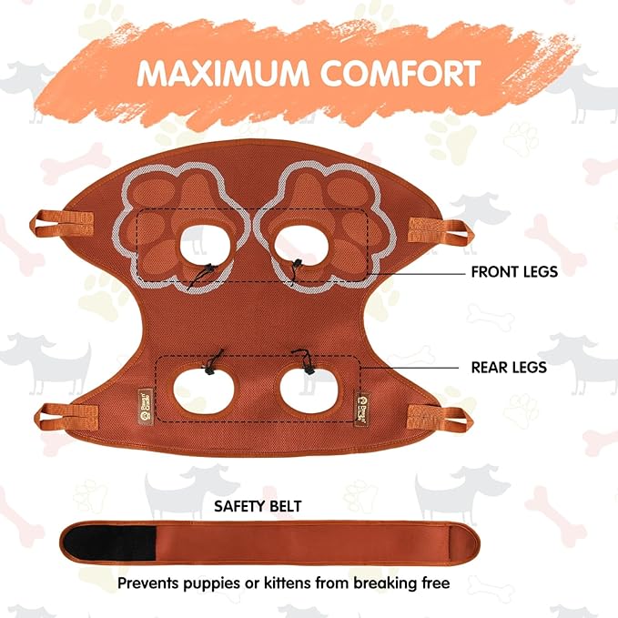 Paws n' Cradle Dog Grooming Hammock Harness for Dogs & Cats - Complete Kit with Adjustable Leg Fittings, Comb, Nail Clippers, File, Velcro Strap, Adjustable Hanging Straps & Snap Hooks (Extra Large)