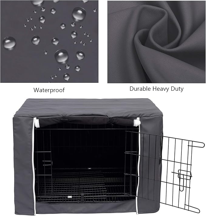 Dog Crate Cover for Wire Crates, Heavy Nylon Durable Waterproof Windproof Pet Kennel Cover Indoor Outdoor Protection - Cover only - Dark Grey - M